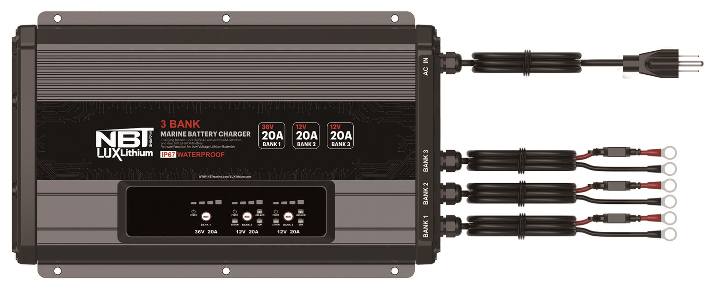 NBT Lux Charger 12v 3 Bank 20A AC-DC Onboard Charger