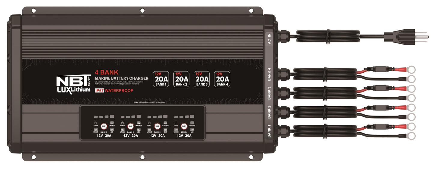 NBT Lux Charger 12v 4 Bank 20A AC-DC Onboard Charger